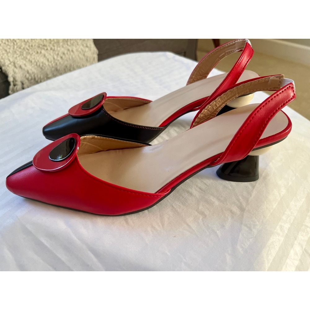Katy Perry Collections Red Black Face Slingback Sphere Heel Pumps Size 41 US 10 - Picture 2 of 7